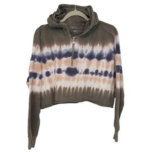 aerie Cropped Tie-Dye Half-Zip Hoodie in Olive, Navy & Cream Sz S